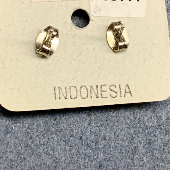 Lotus Stud Pierced Earrings Gold Sterling Silver Red Rhinestone Square Rope BoHo - Picture 3 of 4